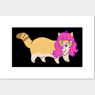 Cat Wearing a Pink Wig Posters and Art